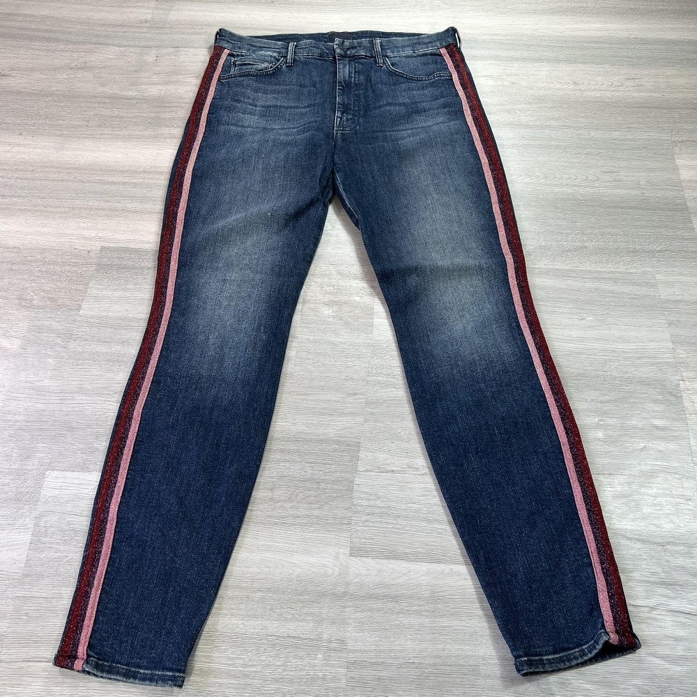 Mother Jeans Womens 30 Blue High Waisted Looker Glitter Stripe Skinny Denim
